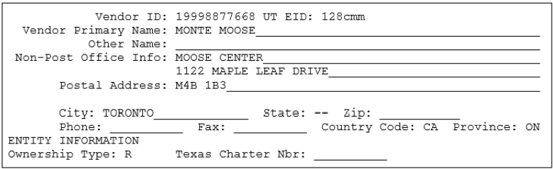 Foreign Address Format (Canadian)