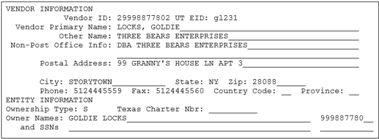Sole-Owner Name & SSN Format